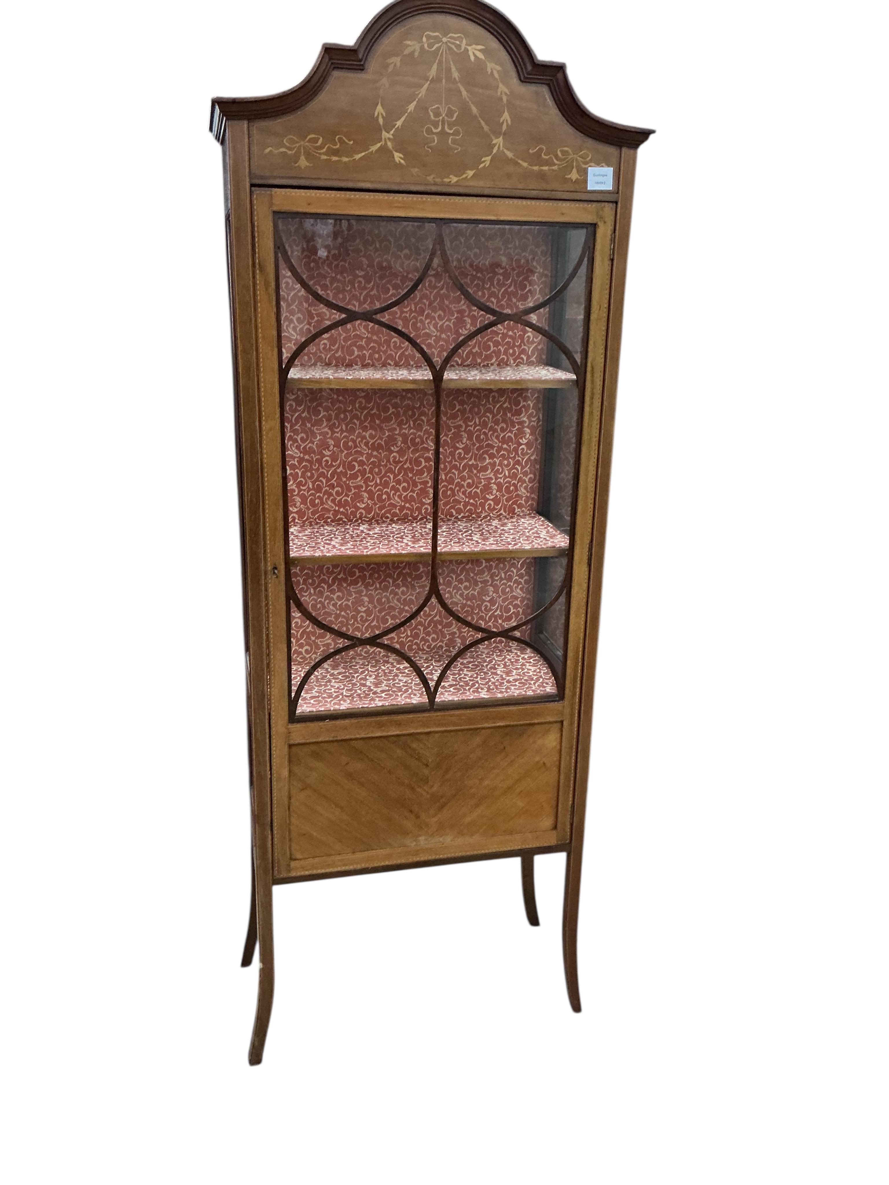 An Edwardian inlaid mahogany display cabinet, width 67cm, depth 33cm, height 184cm